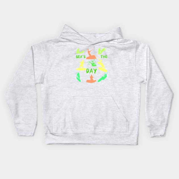 Kitesurfer Silhouette Pattern With Seas The Day Quote Kids Hoodie by taiche